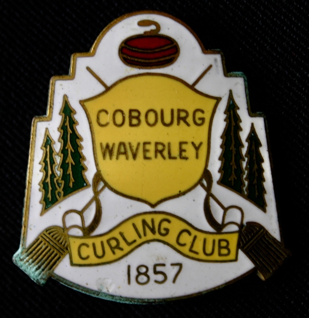 1857 lapel pin Cobourg Waverly Curling Club