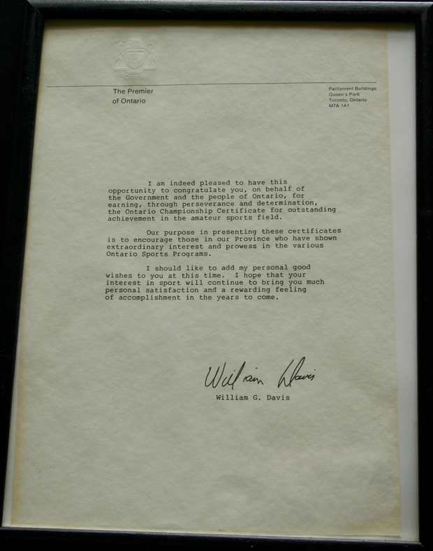1984 Frank Mazza letter William Davis Premier