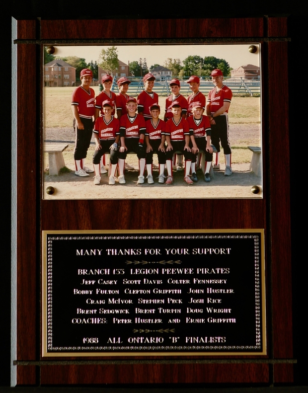 1988 Cobourg Legion Baseball wall plaque PeeWees