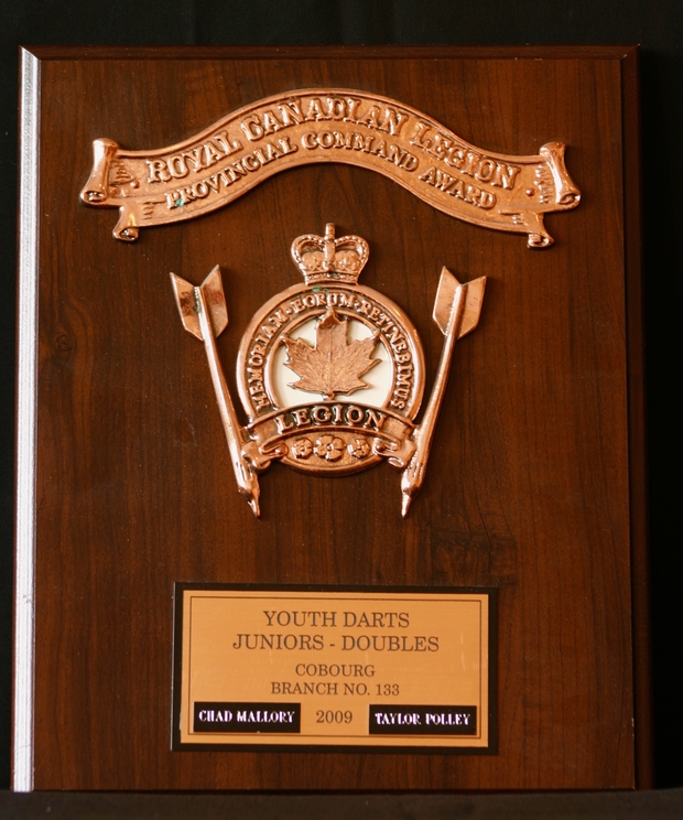 2009 Cobourg Legion youth Darts wall plaque