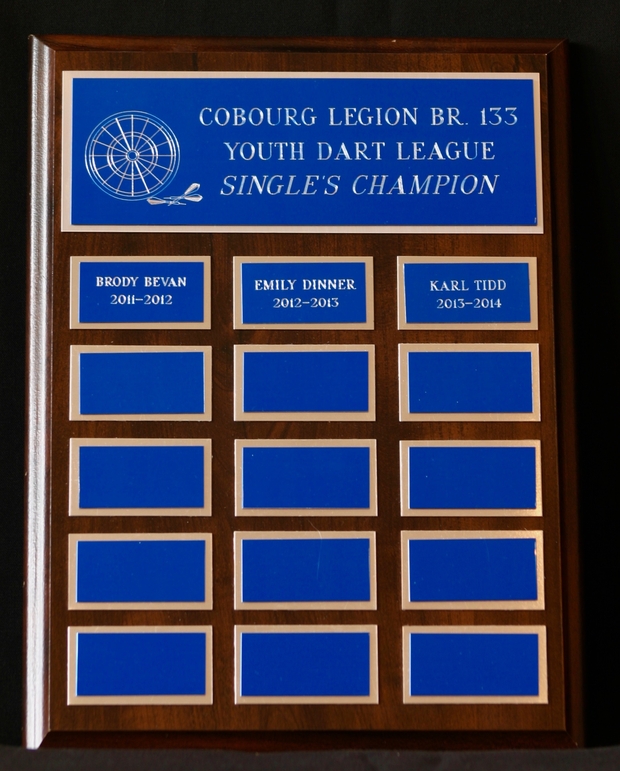 2011-2014 Cobourg Legion youth Darts wall plaque