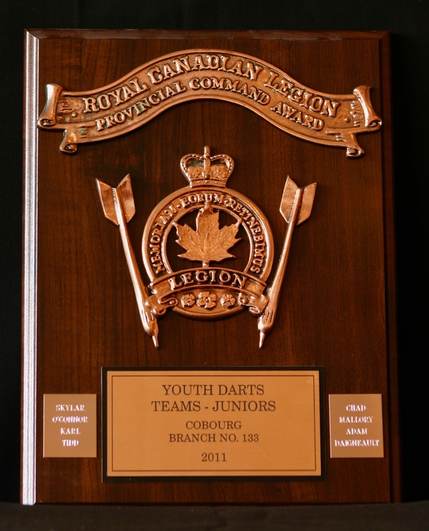 2011 Cobourg Legion Darts youth wall plaque