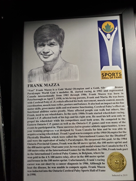 2019 Frank Mazza Induction Certificate