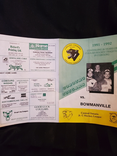 1991 Cobourg Cougar program vs Bowmanville