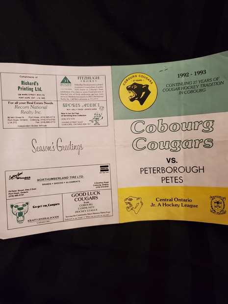 1993 Cobourg Cougars program vs Peterborough