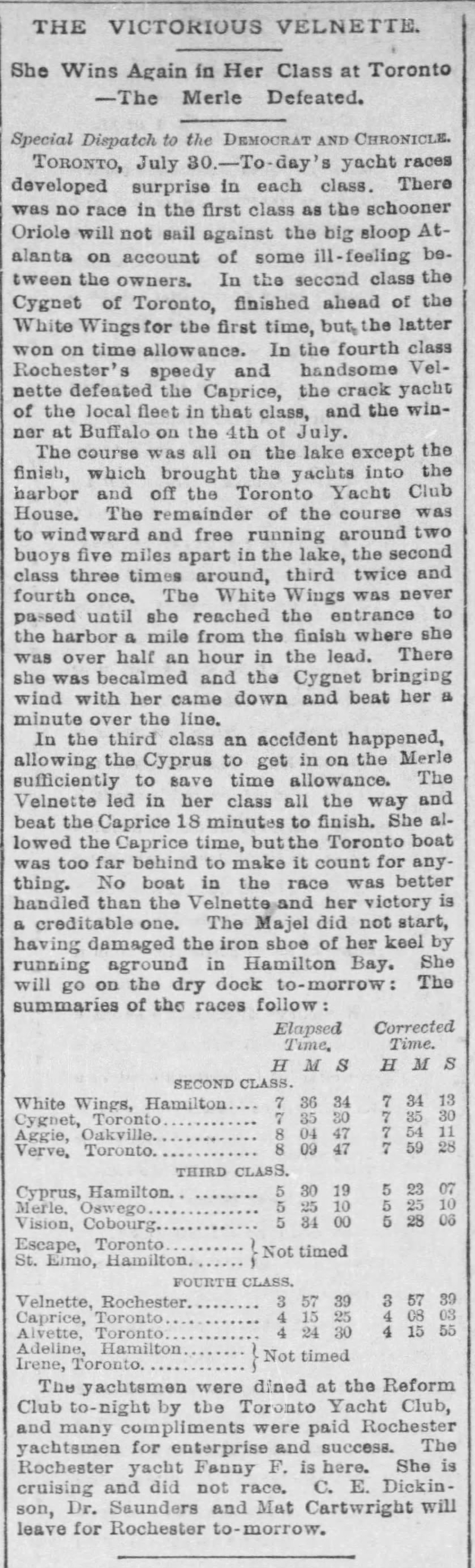 1888-07-31 Yacht Racing - Rochester D C