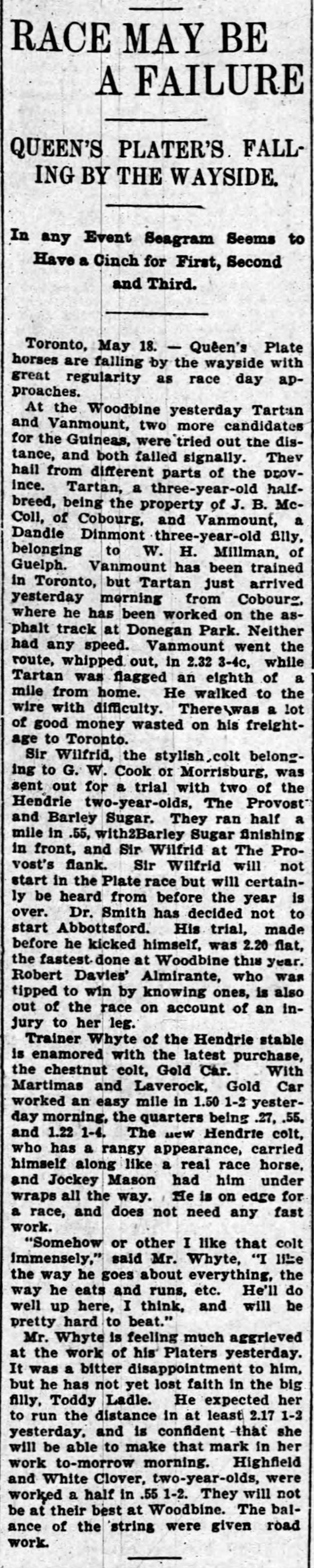 1899-05-18 Horse Racing - Queens Plate -Ottawa Journal