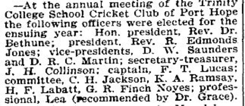 1900-04-04 Cricket -Trinity College School Club annual meeting