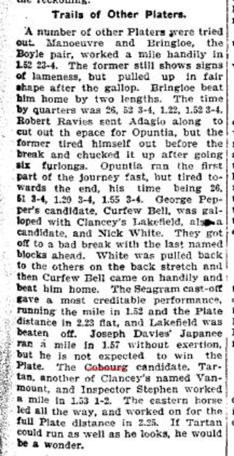 1900-05-05 Horse Racing -Queens Plate potentials