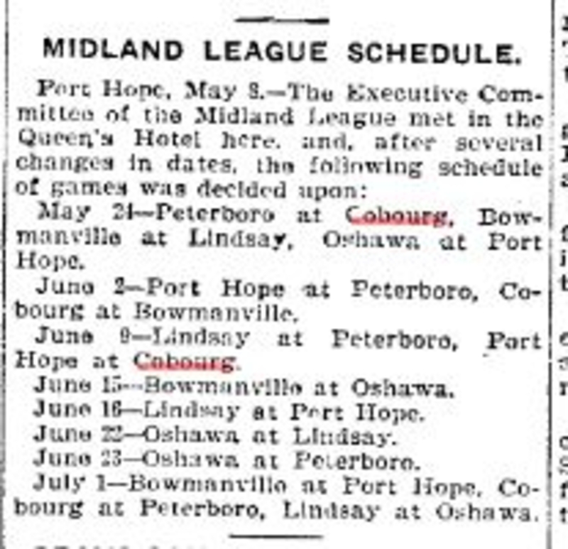 1900-05-09 Baseball -Midland League Schedule