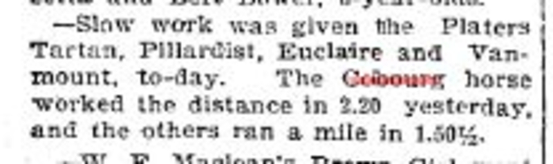 1900-05-18 Horse Racing -Cobourg horse working to Queens Plate