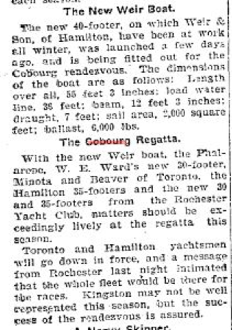 1900-07-17 Yacht Racing -New boats at Cobourg Rendezvous