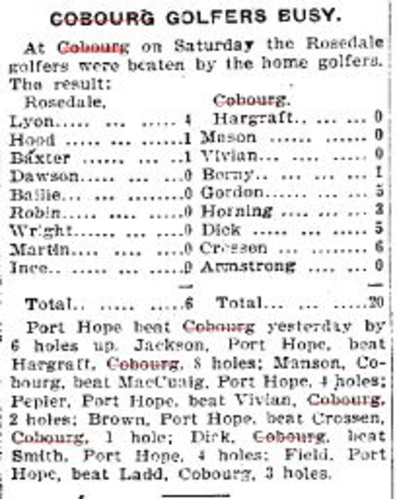 1900-07-31 Golf -Cobourg vs Rosedale