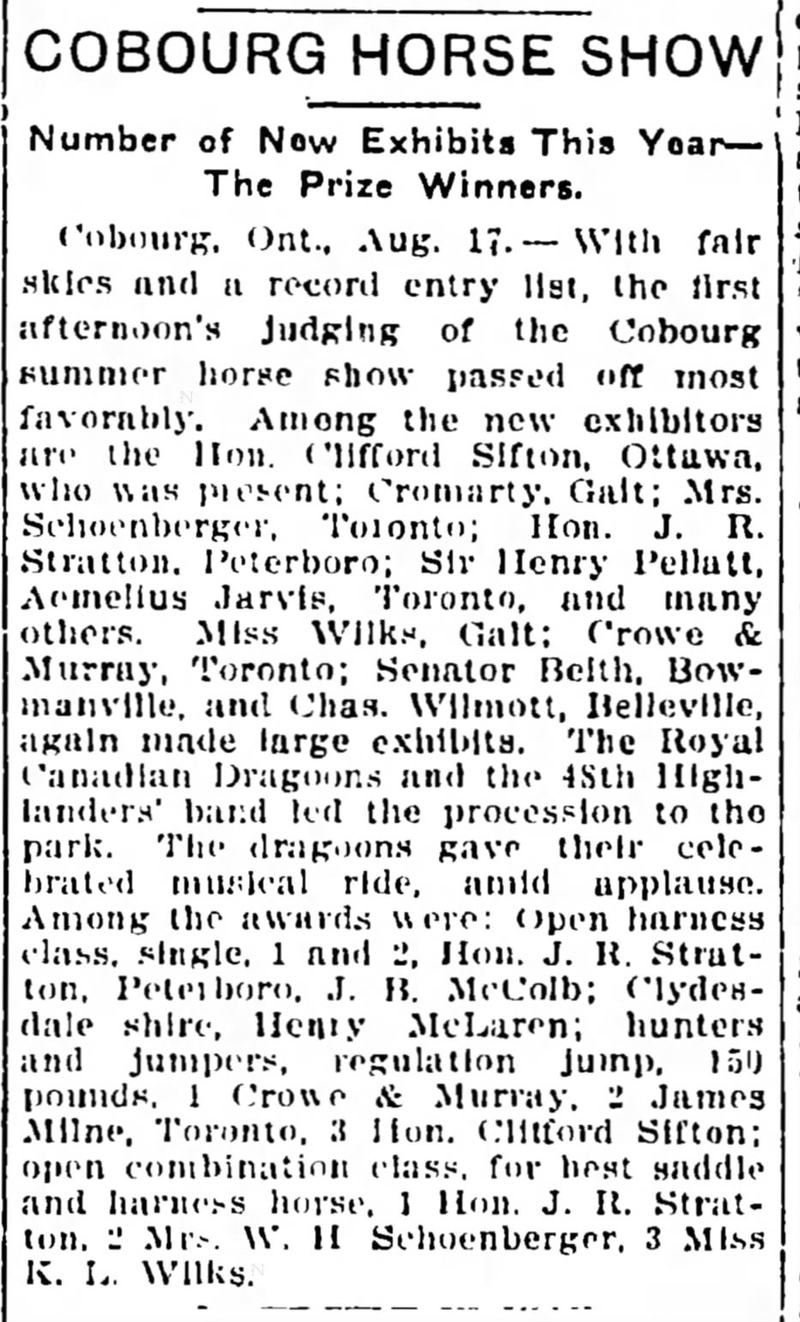 1909-08-18 Horses -Cobourg Horse Show -Manitoba Morning Free Press