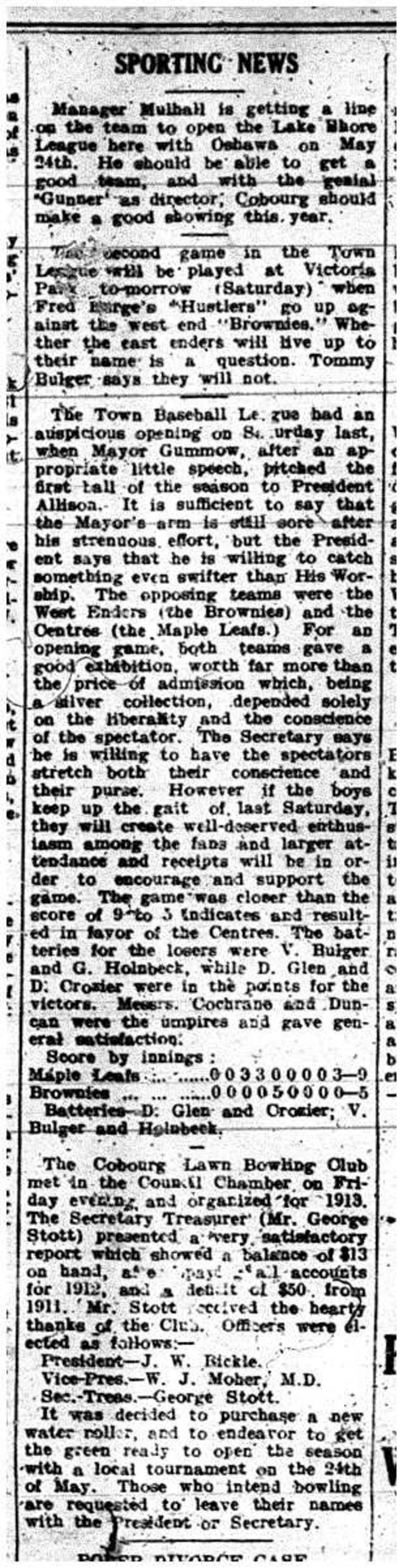 1913-05-09 Baseball -Town League