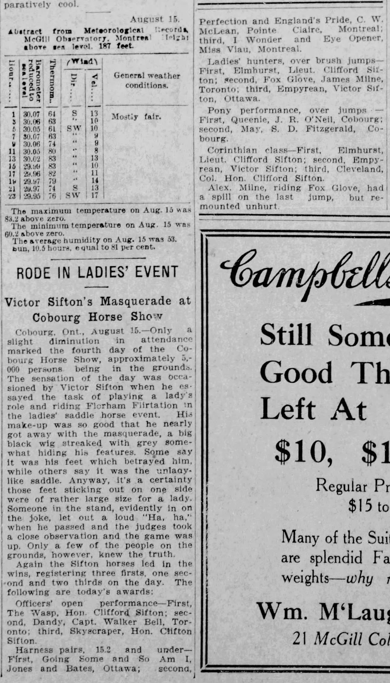 1913-08-16 Horses -Cobourg Horse Show -Montreal Gazette