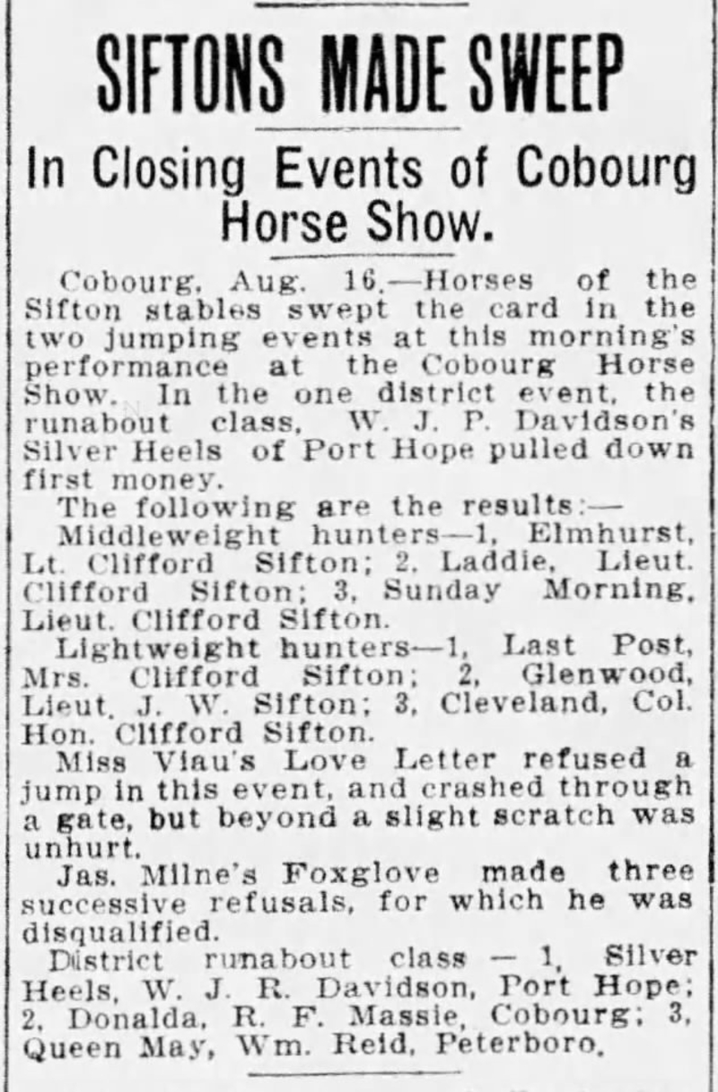 1913-08-18 Horses - Cobourg Horse Show -Ottawa Citizen