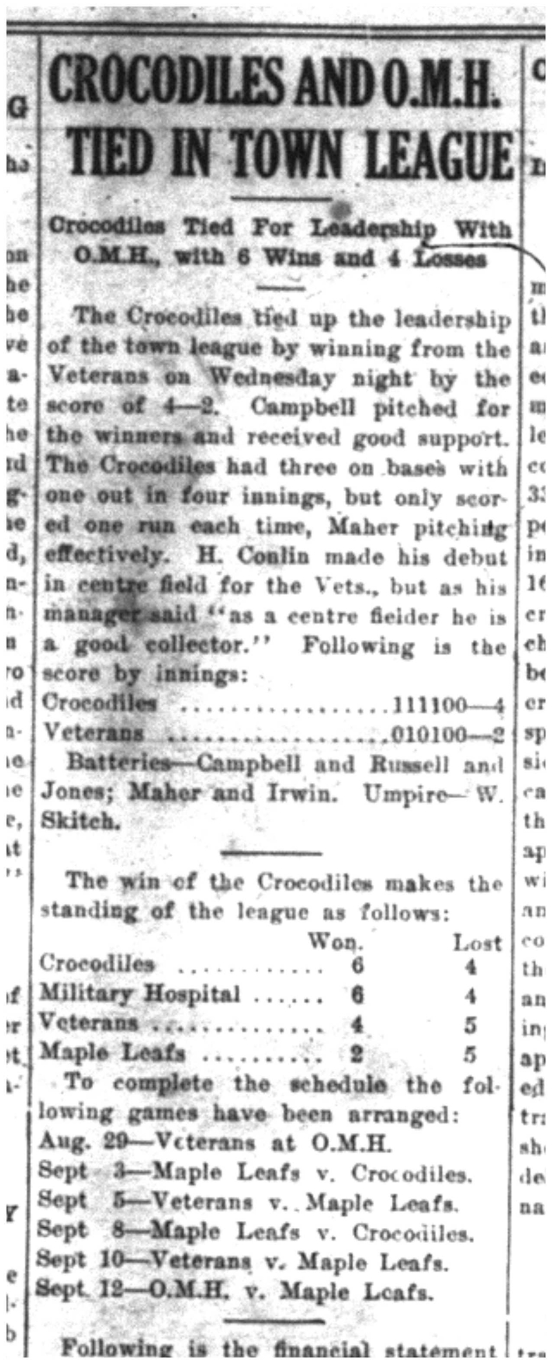 1919-08-29 Baseball -Standings