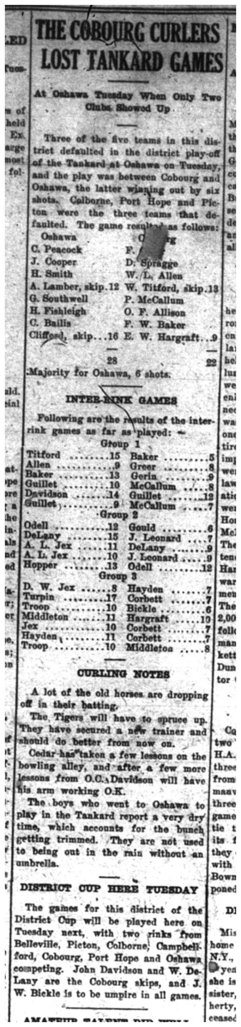 1921-01-20 Curling -Tankard