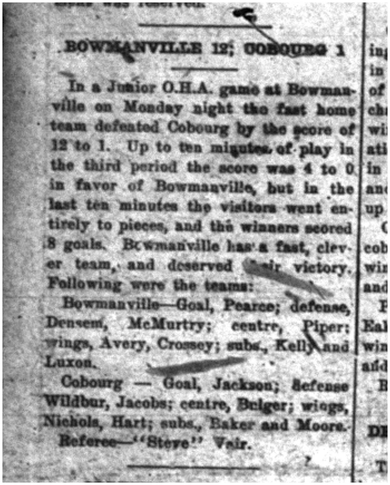 1921-01-20 Hockey -Juniors vs Bowmanville