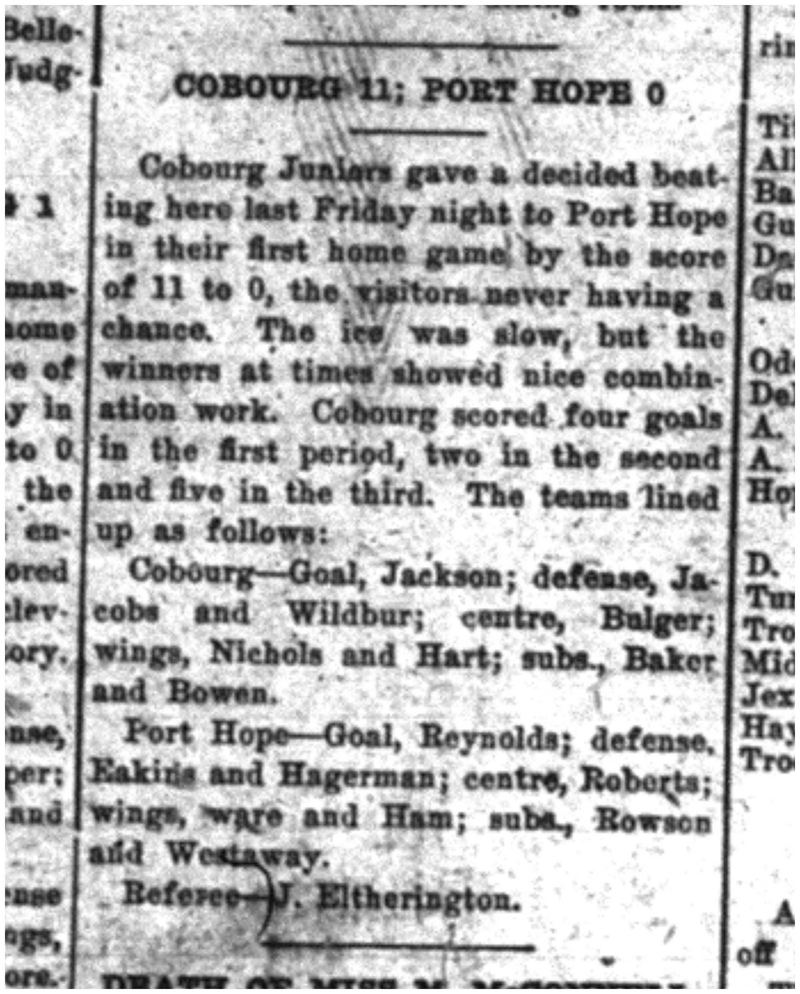 1921-01-20 Hockey -Juniors vs Port Hope