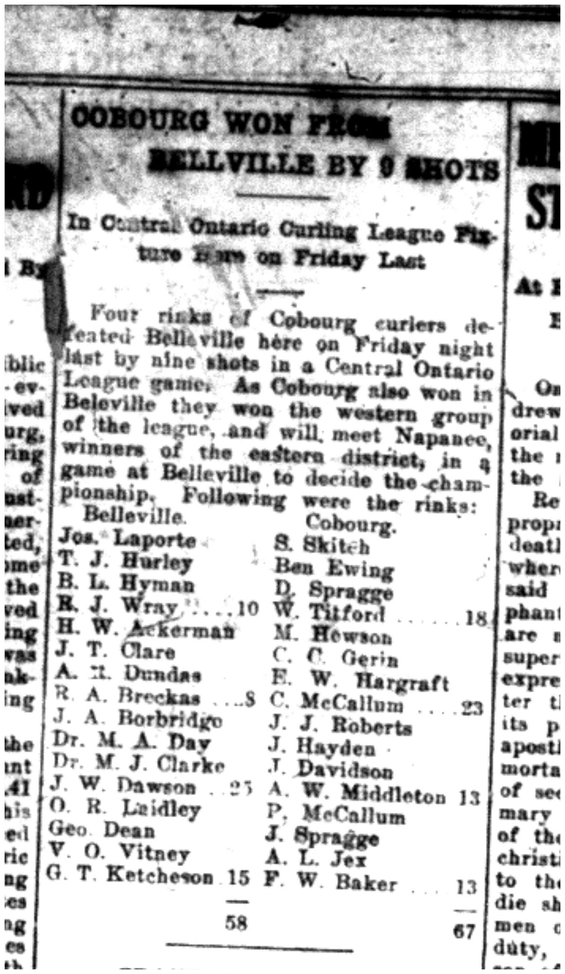 1921-03-03 Curling -Central Ontario League
