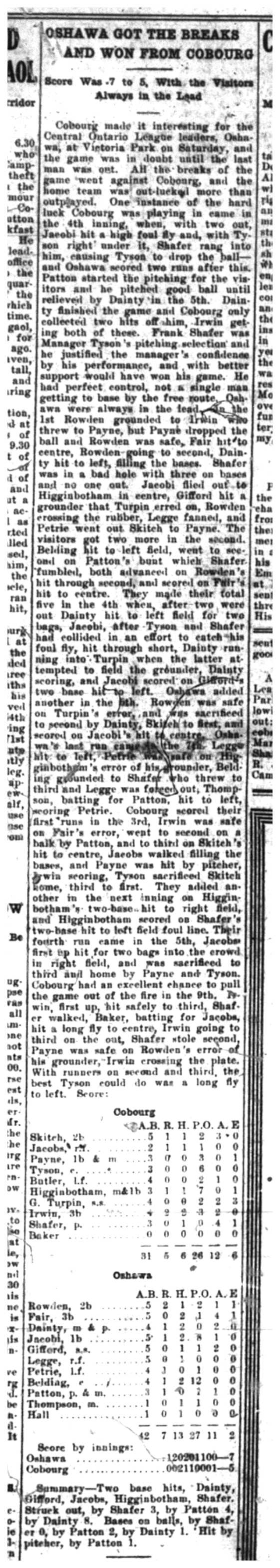 1921-07-21 Baseball -vs Oshawa