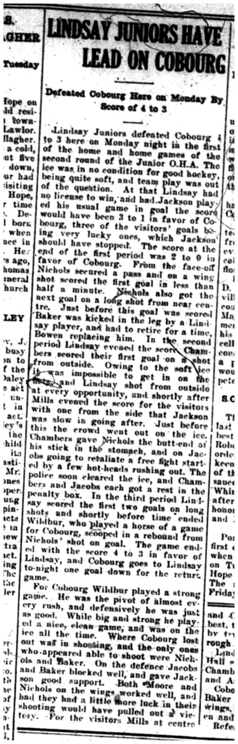 1922-02-09 Hockey -Juniors vs Lindsay