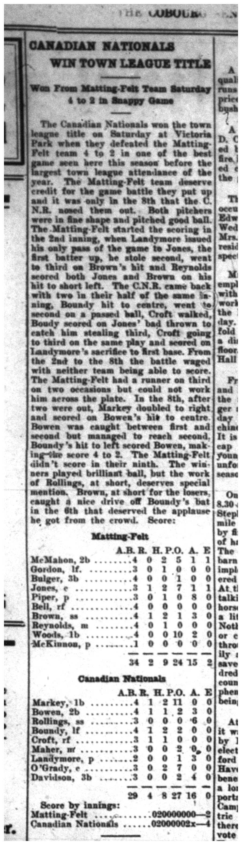 1923-08-15 Baseball -Town League