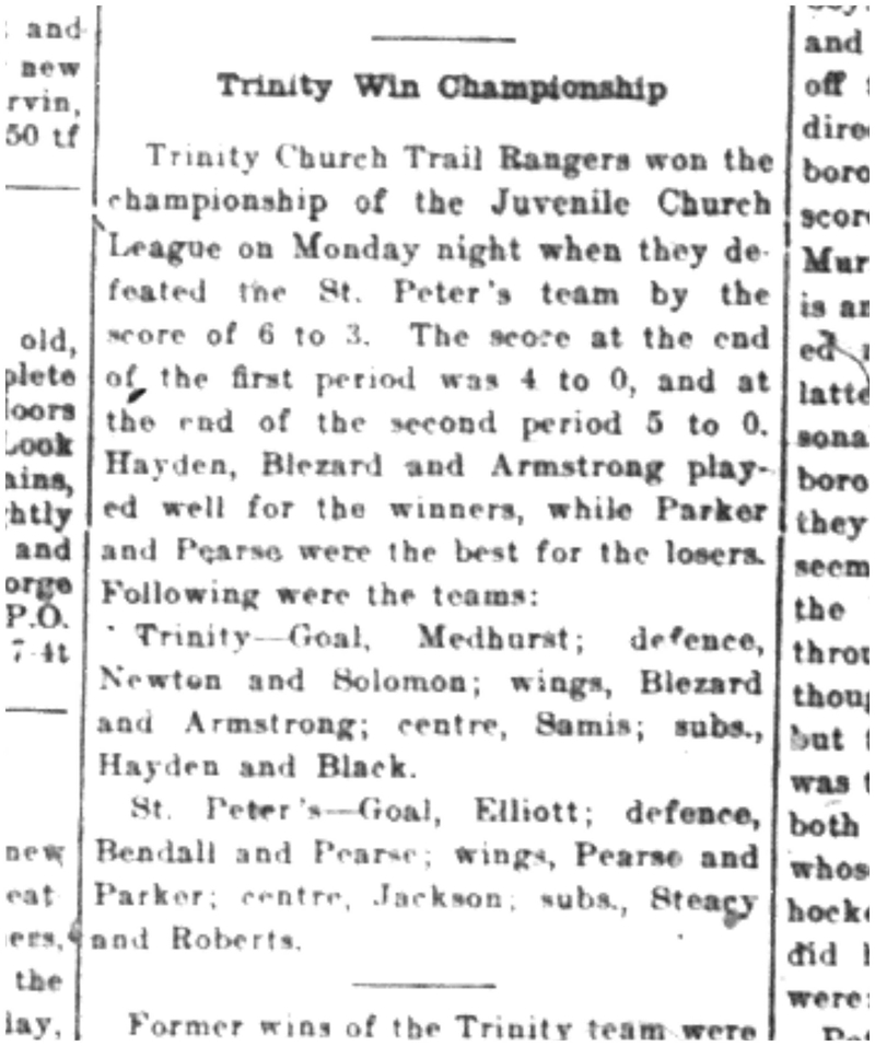 1926-02-18 Hockey -CCHL-Juveniles