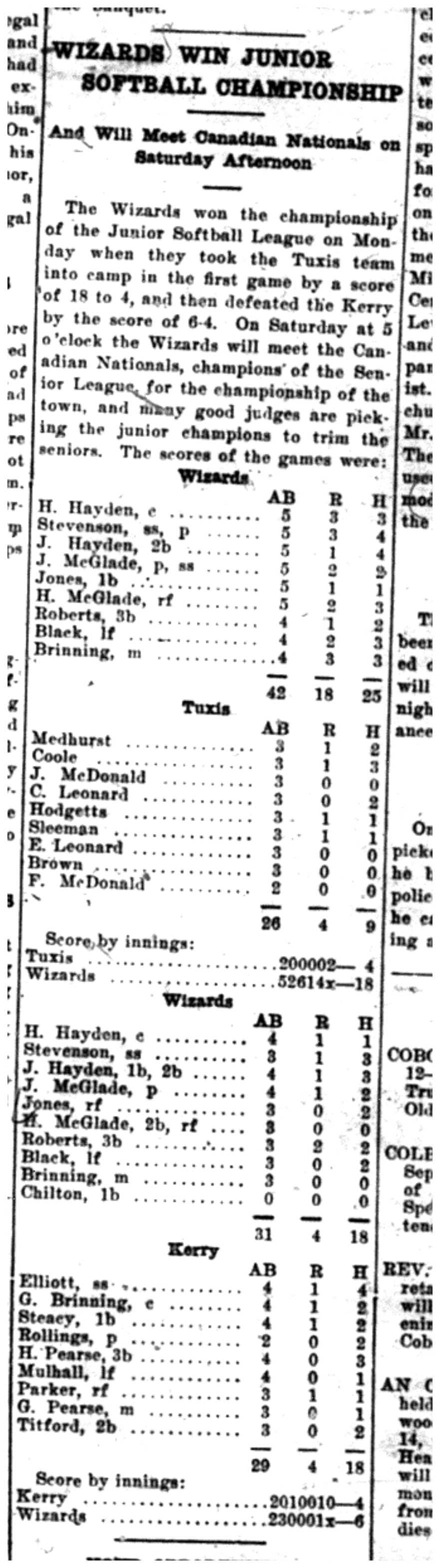 1926-09-09 Softball-Juniors