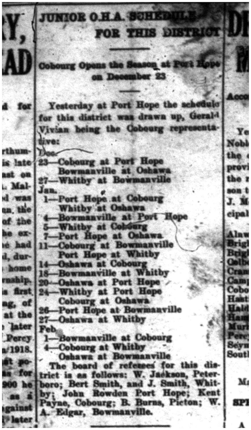 1926-12-09 Hockey -Schedule-Juniors