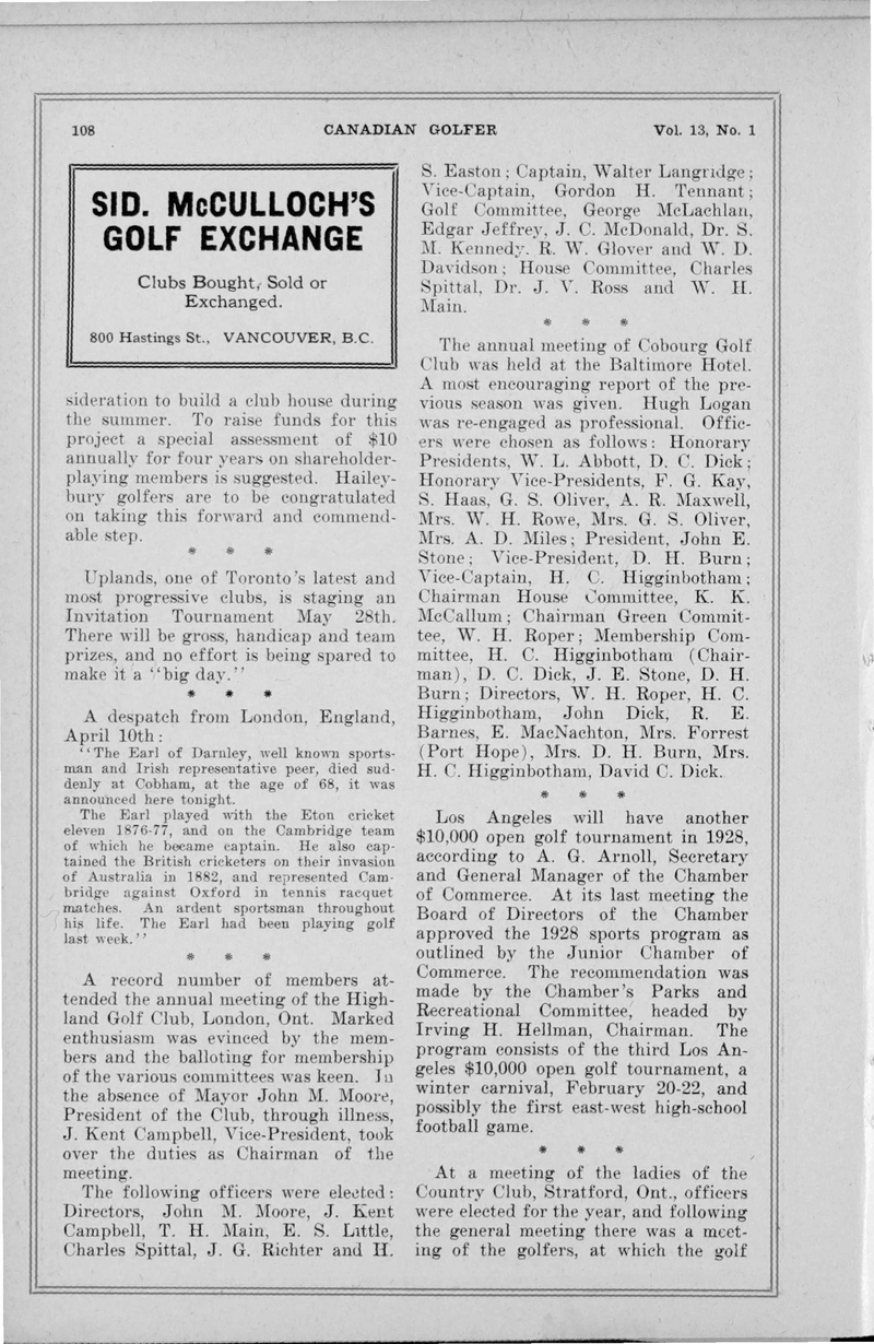 1927-05-01 Golf -Canadian Golfer -Cobourg Club annual meeting