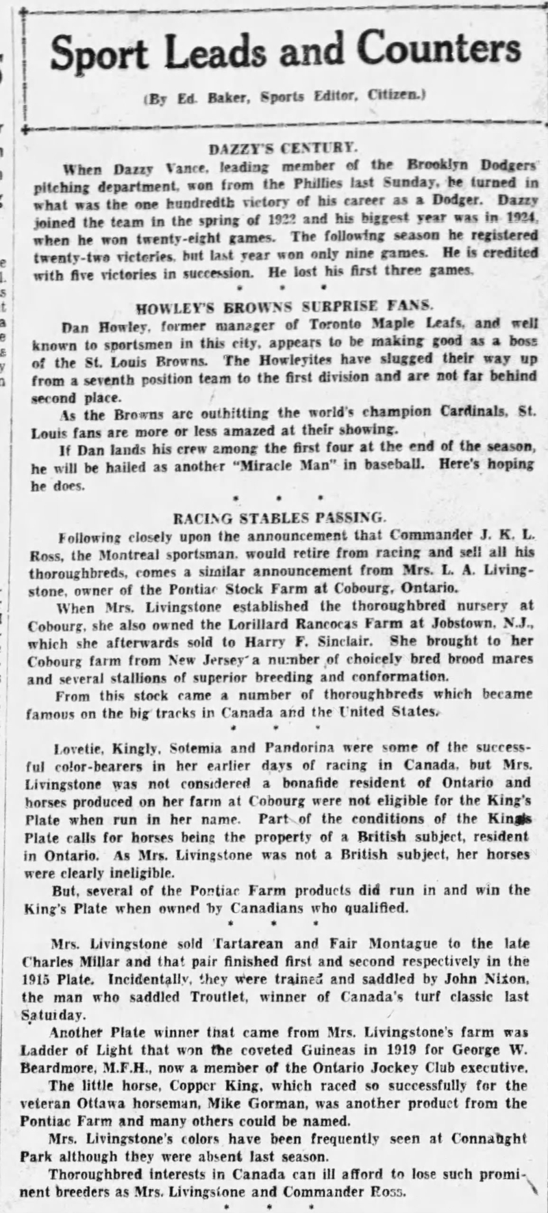 1927-05-26 Horses -Mrs Livingstone stable sale -Ottawa Citizen