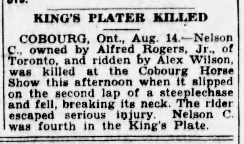 1930-08-15 Horses -Cobourg Horse Show horse dies -Saskatoon Star Phoenix