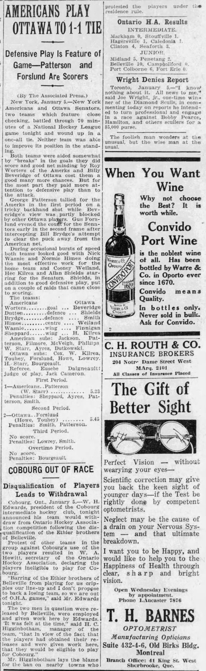 1933-01-06 Hockey -Intermediate disqualification -Montreal Gazette