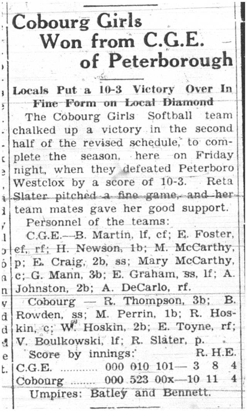 1937-07-15 Softball - Girls vs Peterborough