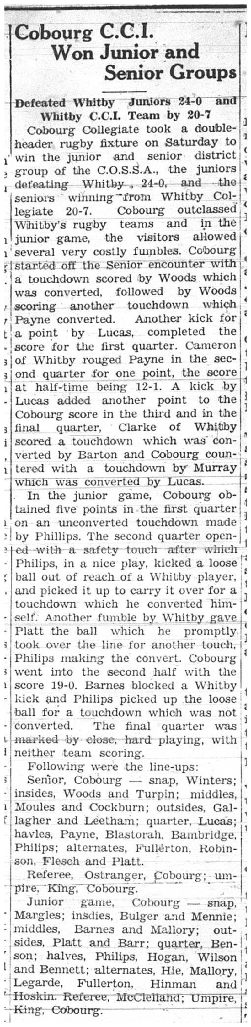 1937-11-11 School -CCI Rugby win