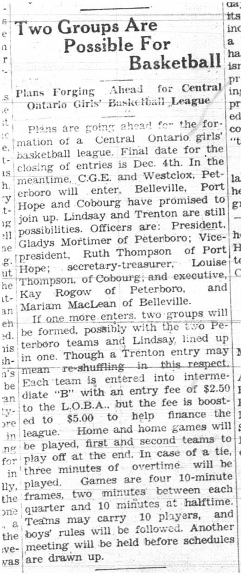 1937-12-02 Basketball - Ladies League possibly 2 groups