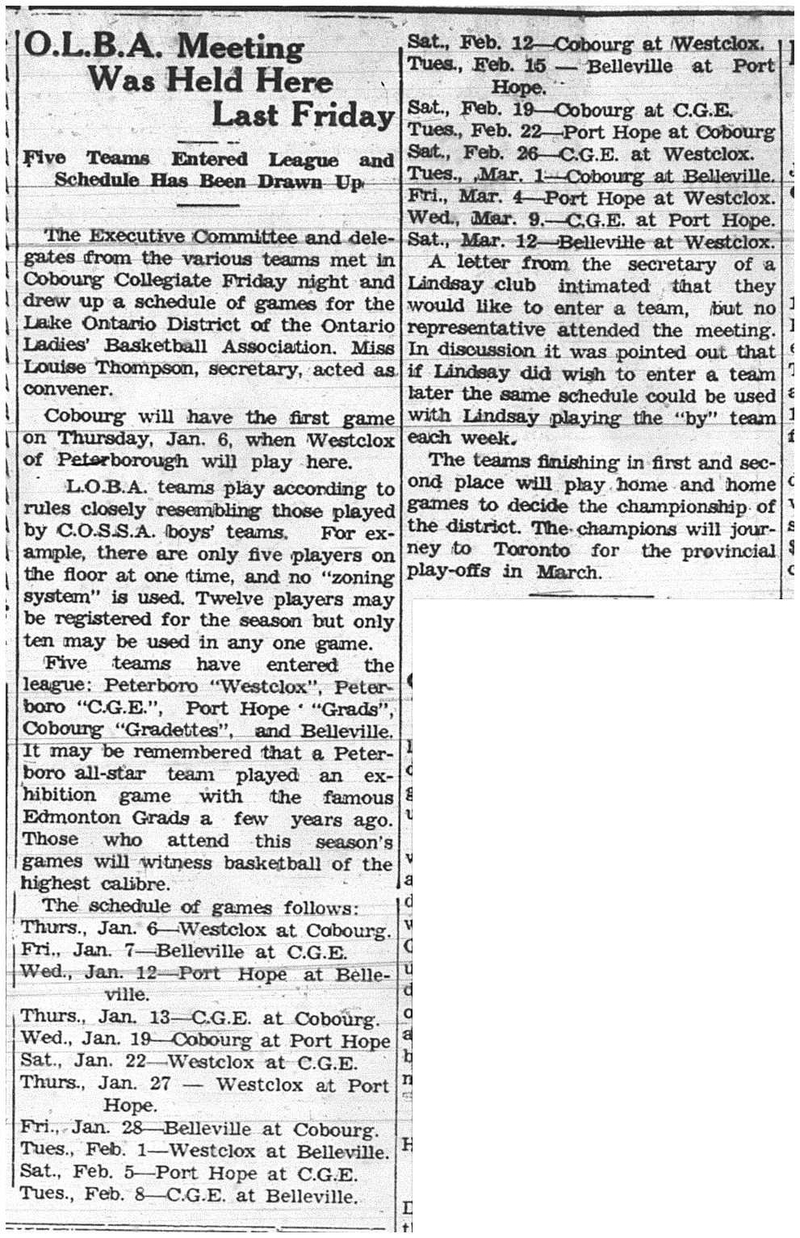 1937-12-16 Basketball - Ladies League Schedule