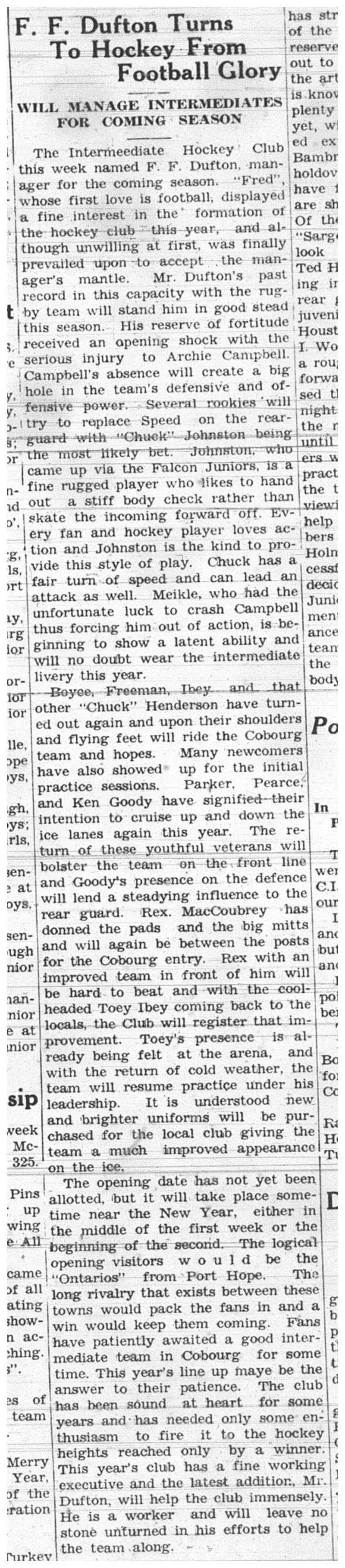 1937-12-23 Hockey - Intermediates-Dufton GM