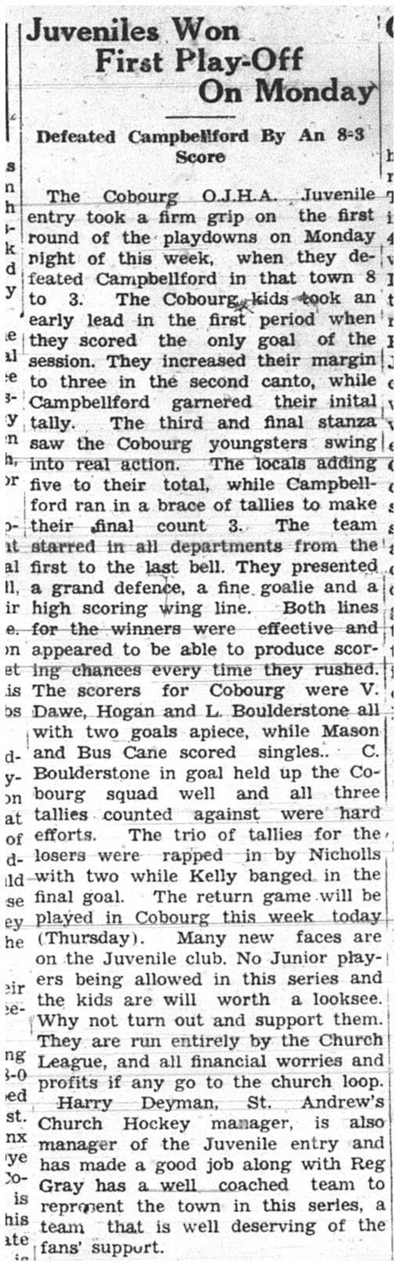 1938-03-03 Hockey -Juveniles vs Campbellford