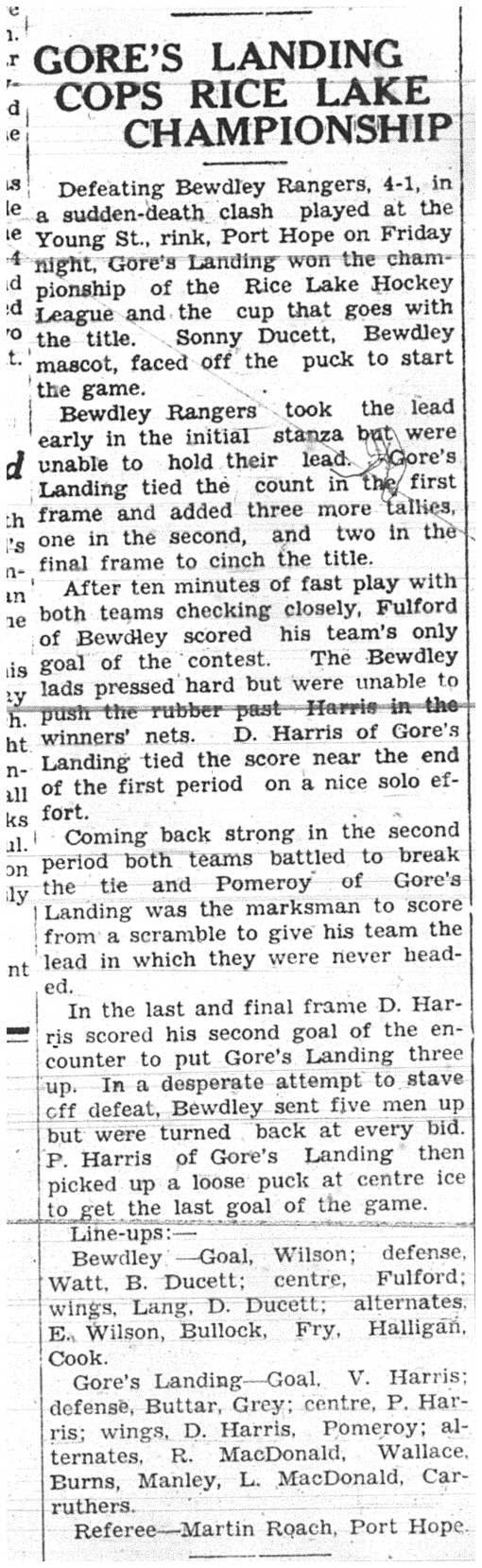 1938-03-10 Hockey -Rice Lake League championship