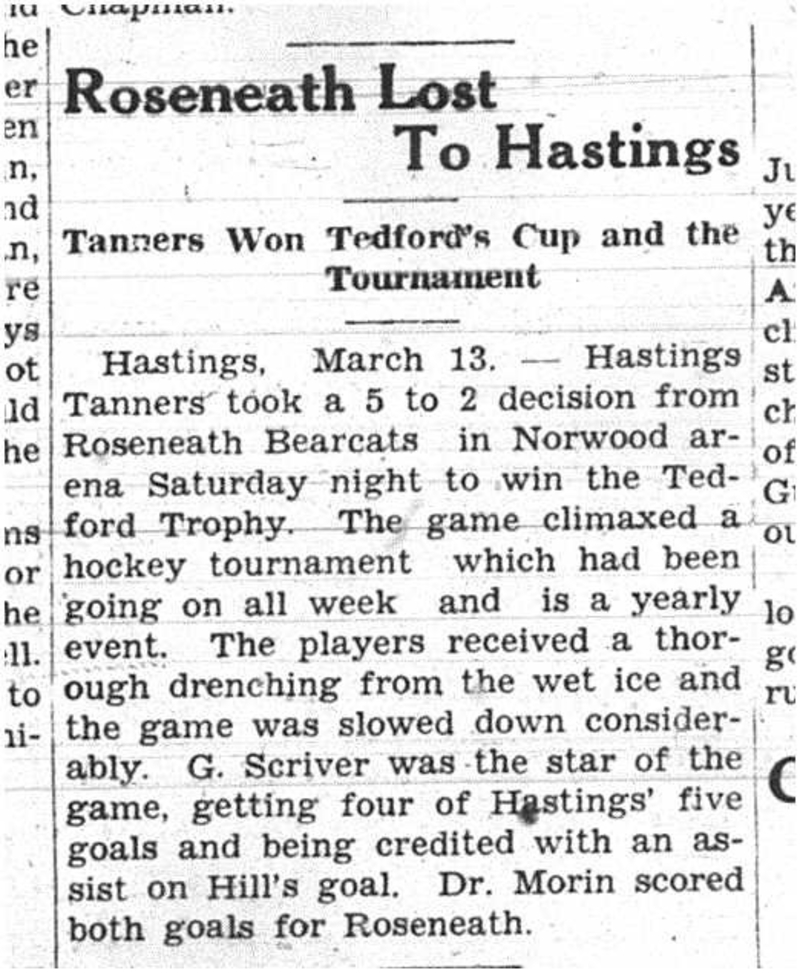 1938-03-17 Hockey -Roseneath vs Hastings for Tedford Trophy