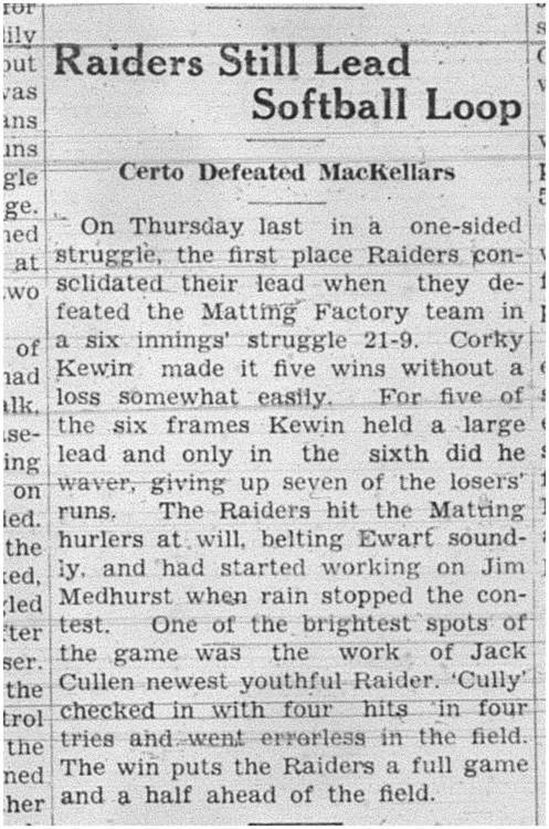 1938-07-07 Softball -Mens League Raiders