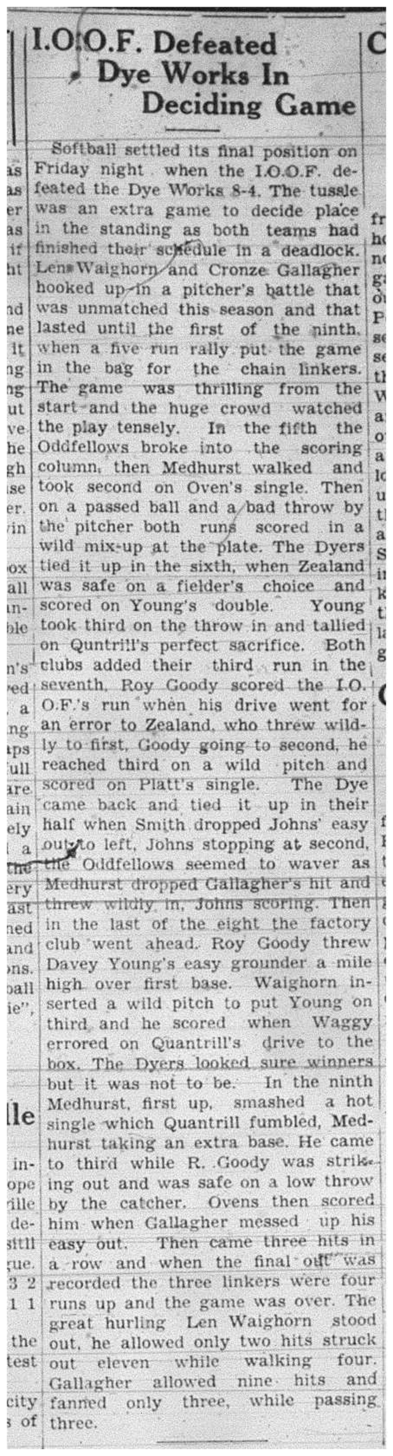 1938-08-04 Softball -Mens League Dye Works