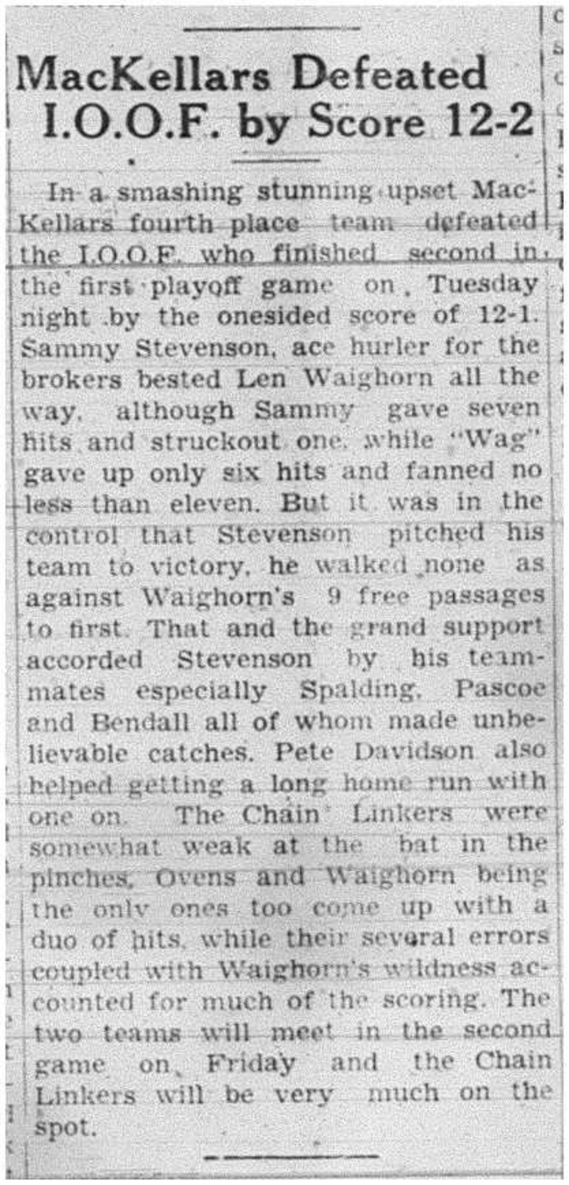 1938-08-04 Softball -Mens League Playoffs