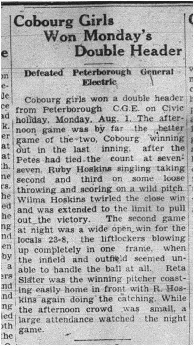 1938-08-04 Softballl -Ladies vs Peterborough