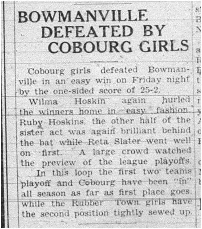 1938-08-11 Softball -Ladies vs Bowmanville