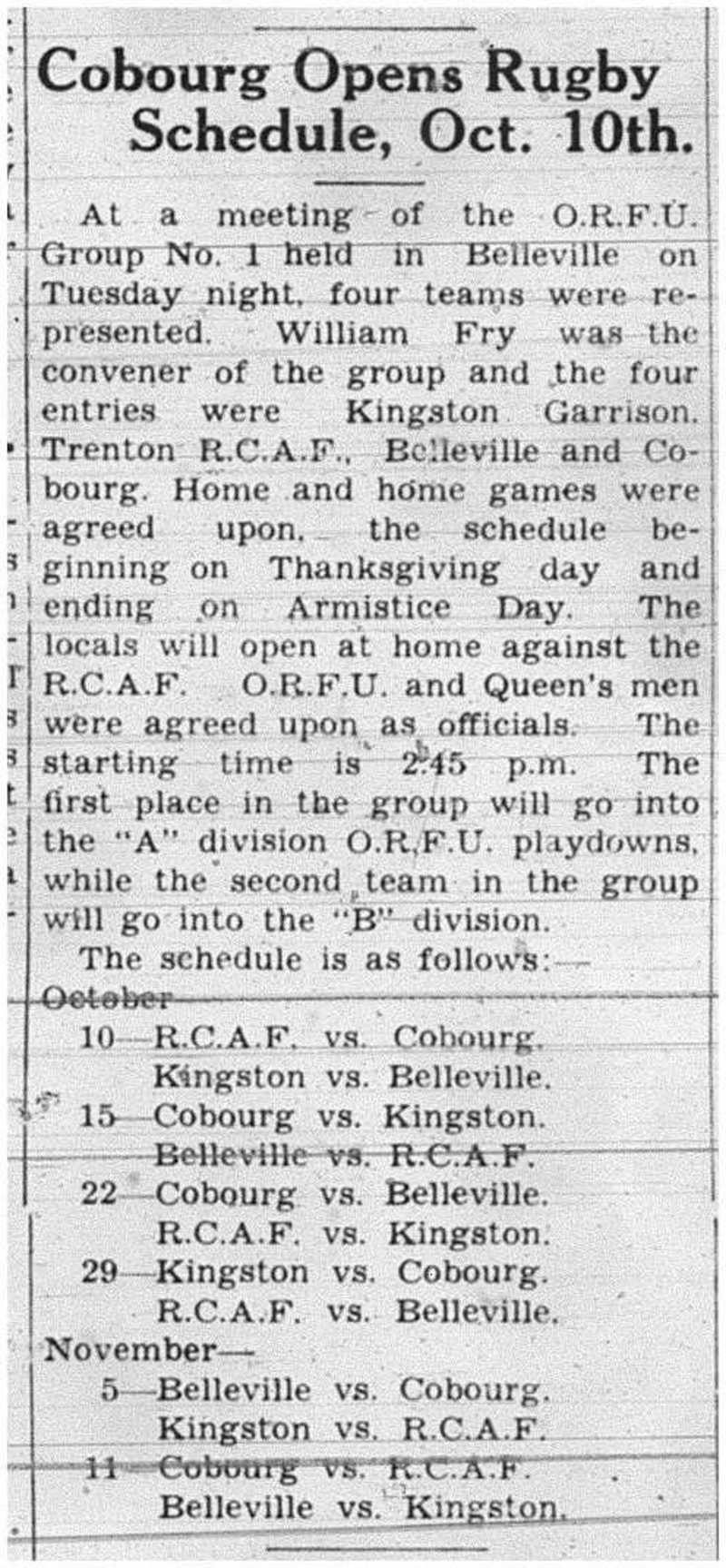 1938-09-08 Football -ORFU Intermediate Schedule